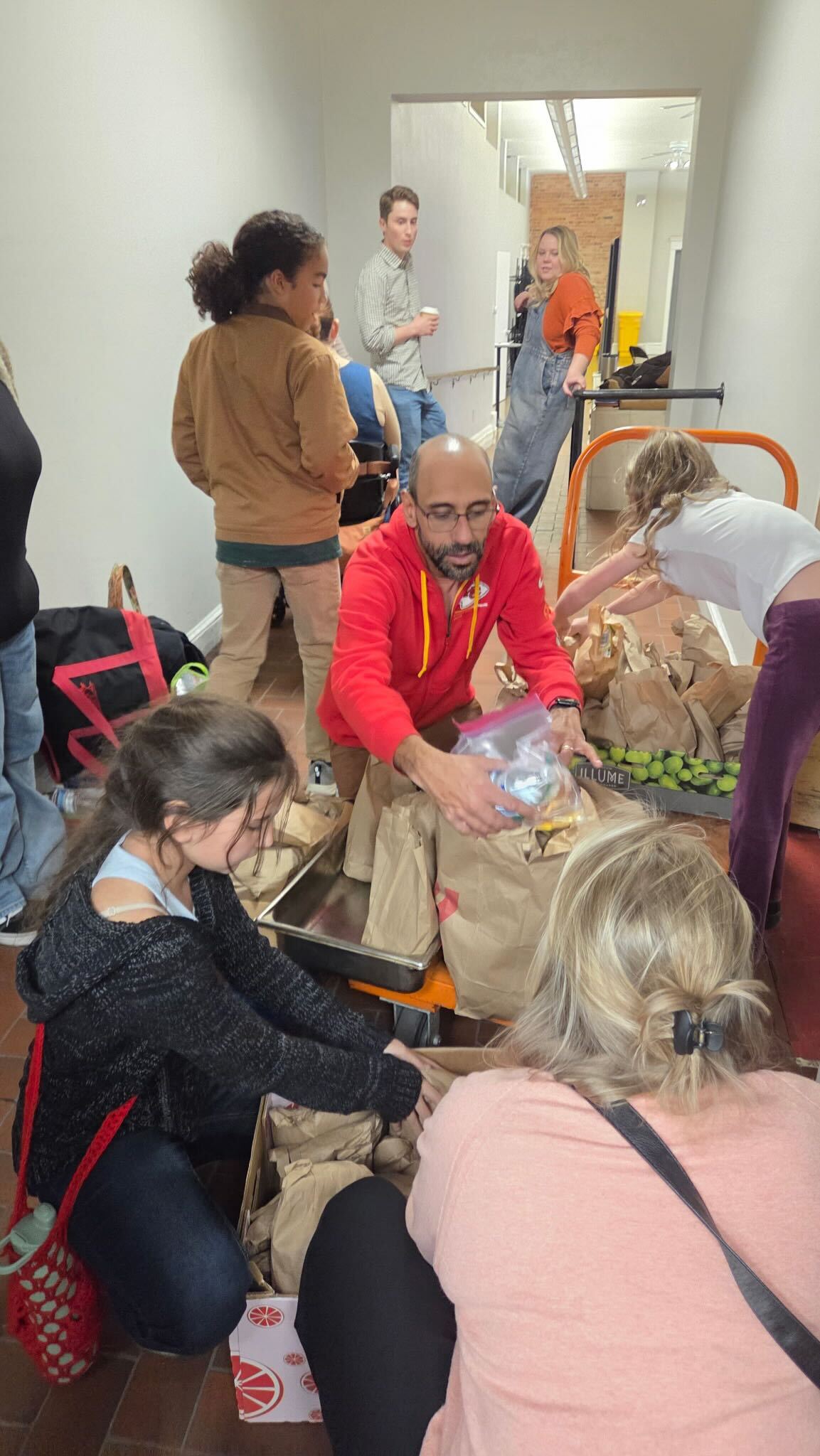 Volunteers packing food